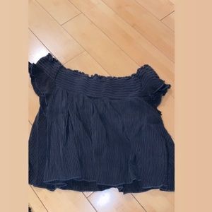 Dark grey flowy off the shoulder crop top